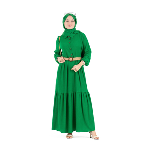 Bild von Sevitli Kleid Mit Strohgürtel von Benetton – Eleganz in Grün für Damen