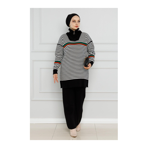 Bild von Elegantes und Bequemes Sevitli Truck Driver Collar Striped Knit Set für Damen