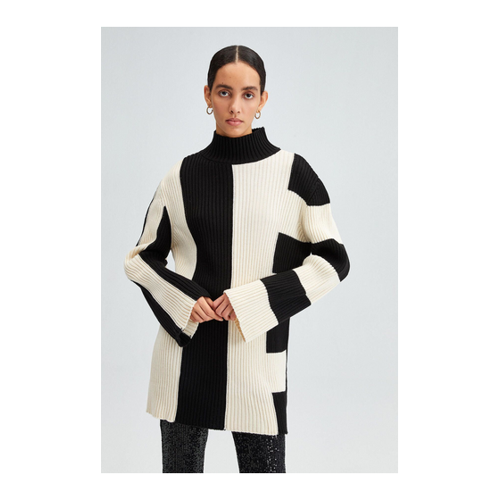 Bild von Stylischer Touché Privé Asymmetrischer Strickpullover Mit Streifenmuster für Damen - L