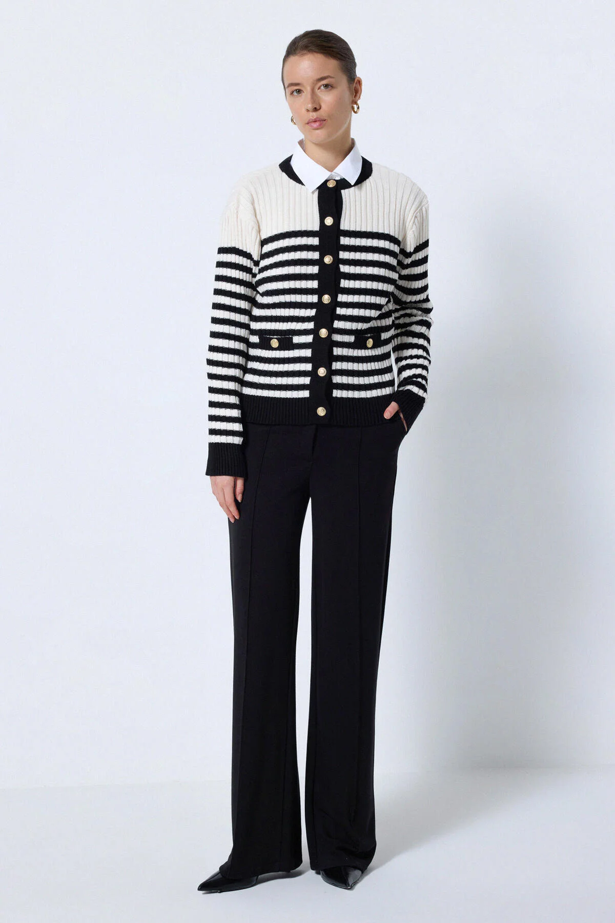 Bild von Touché Privé Gestreifter Strick-cardigan Mit Taschendetail für Damen - Standard