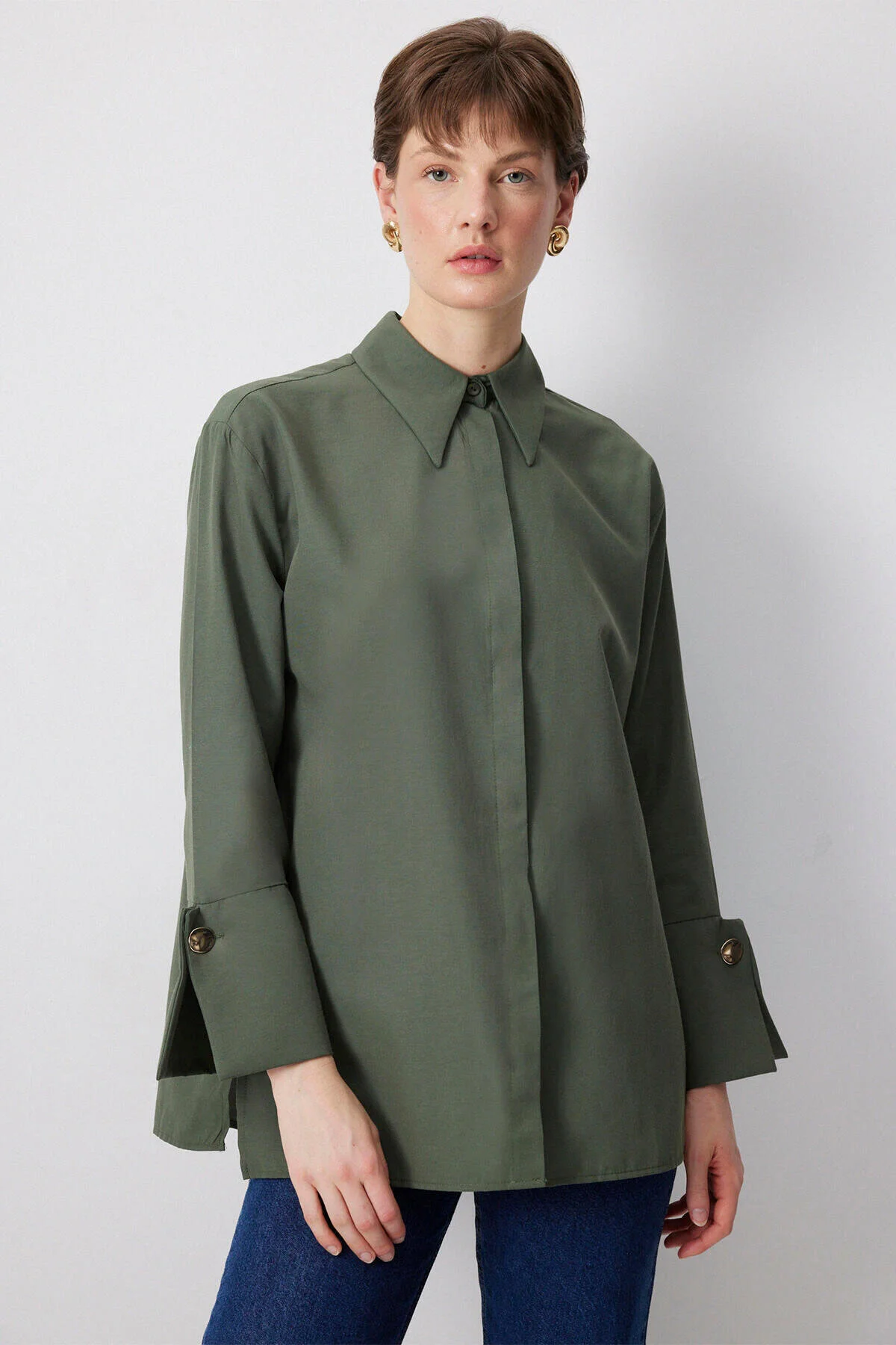 Bild von touche prive Hemdbluse Poplin Shirt mit Weiten Manschetten, Schwarz