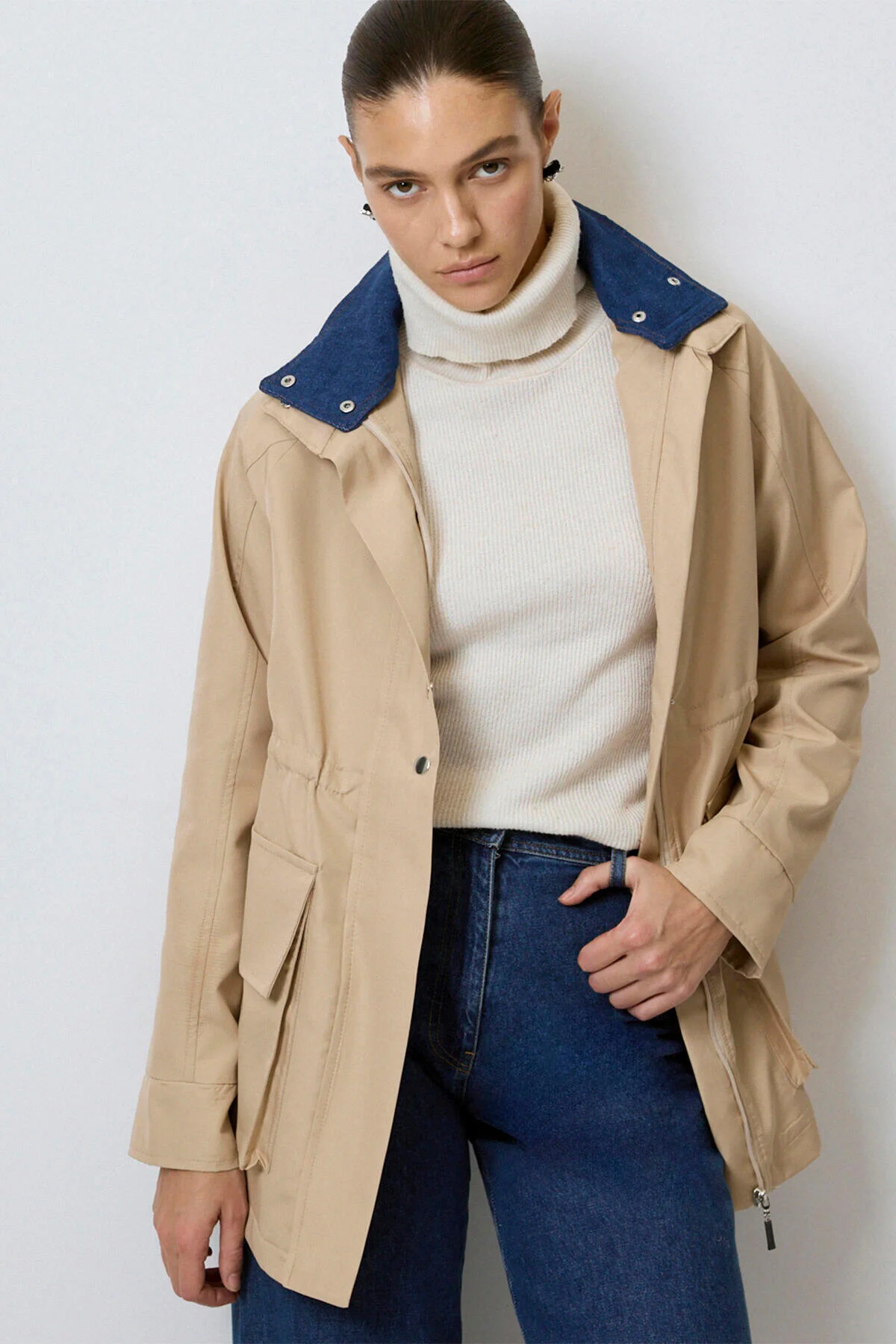Bild von Touché Privé Denim-kragenmantel - L