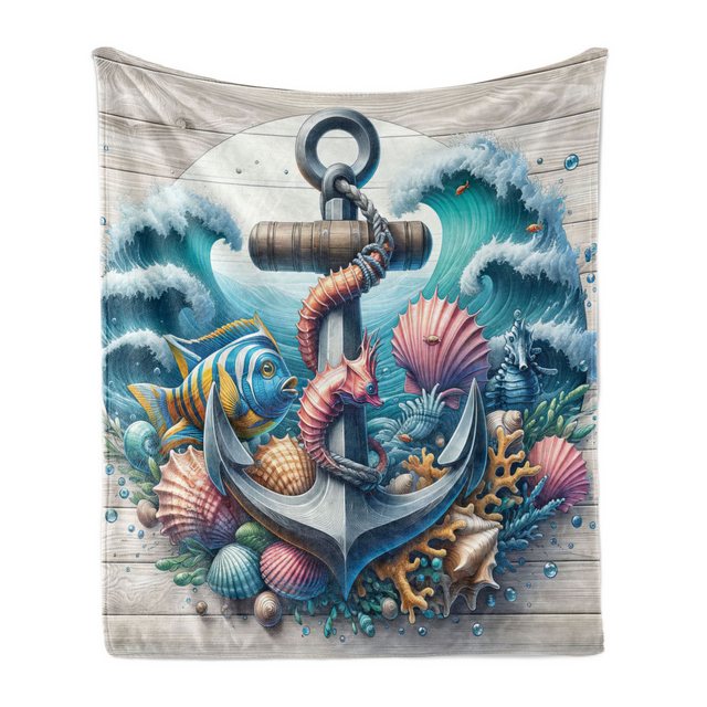 Bild von ABAKUHAUS Nautisch Weich Flanell Fleece Decke, Unterwasser um Anker herum, Gemütlicher Plüsch Decke Werfen, 175 x 230 cm, Teal Rosa Kokosnuss
