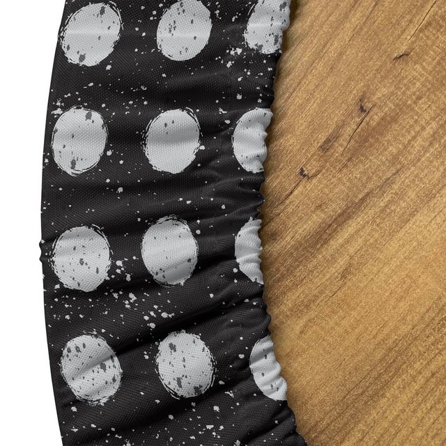 Bild von ABAKUHAUS Abstrakt Elastisches Rundtischtuch, Grunge Mond formte Kreise, Rundum-elastische Stofftischdecke, 90 cm - 100 cm, Charcoal Gray und Pale Grau