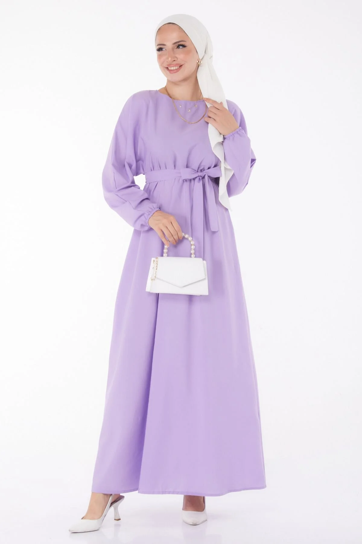 Bild von TOFİSA Lila Kleid Schlichter Rundhalsausschnitt - für Damen - 44
