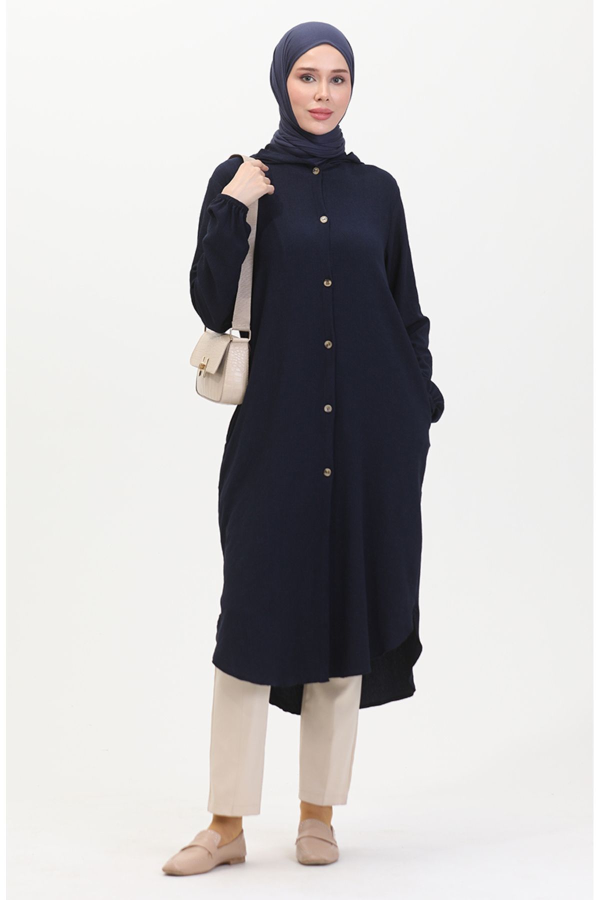 Bild von sefamerve Marineblaue Kapuzenkappe Mit Knöpfen – 7272-03 für Damen - 46