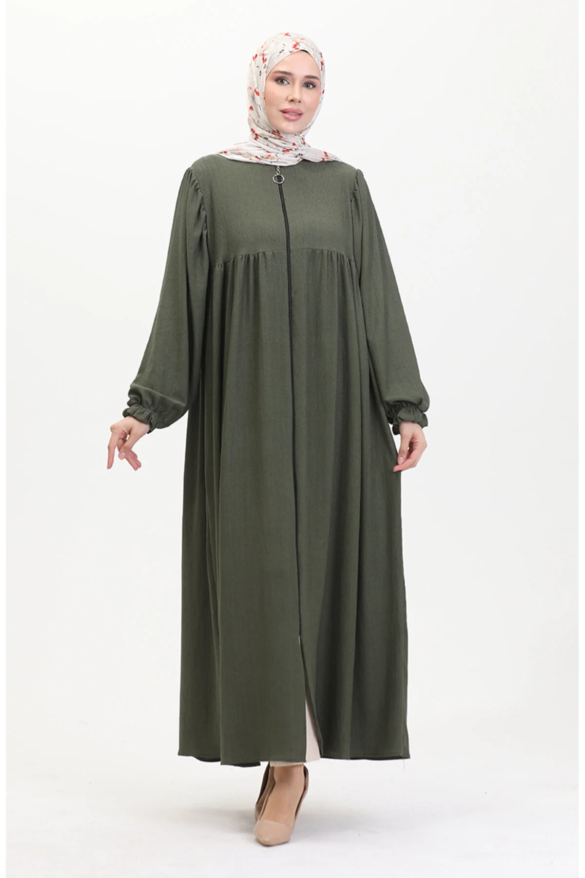 Bild von sefamerve Geraffte Ferace Von Khaki Robadan – 1052-06 für Damen - 48