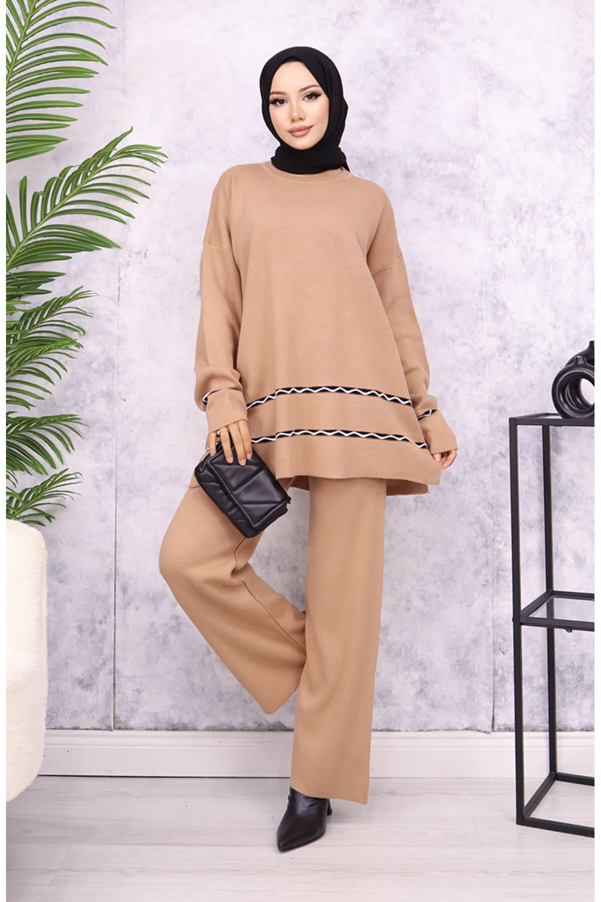 Bild von sefamerve Detailliertes Strickset Mit Milchkaffee-nähten – 24029-02 für Damen - 0