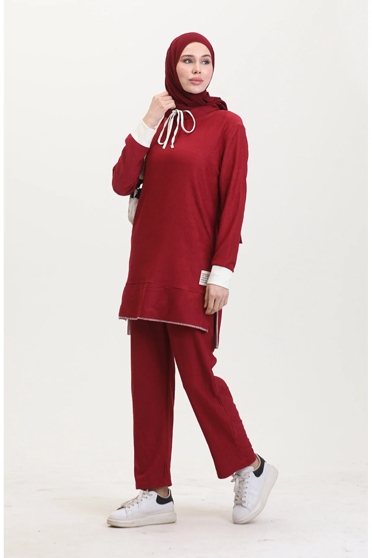 Bild von sefamerve Hijab Oberteil Unterteil Set Bordeaux Relaxed Fit für Damen - 50-52