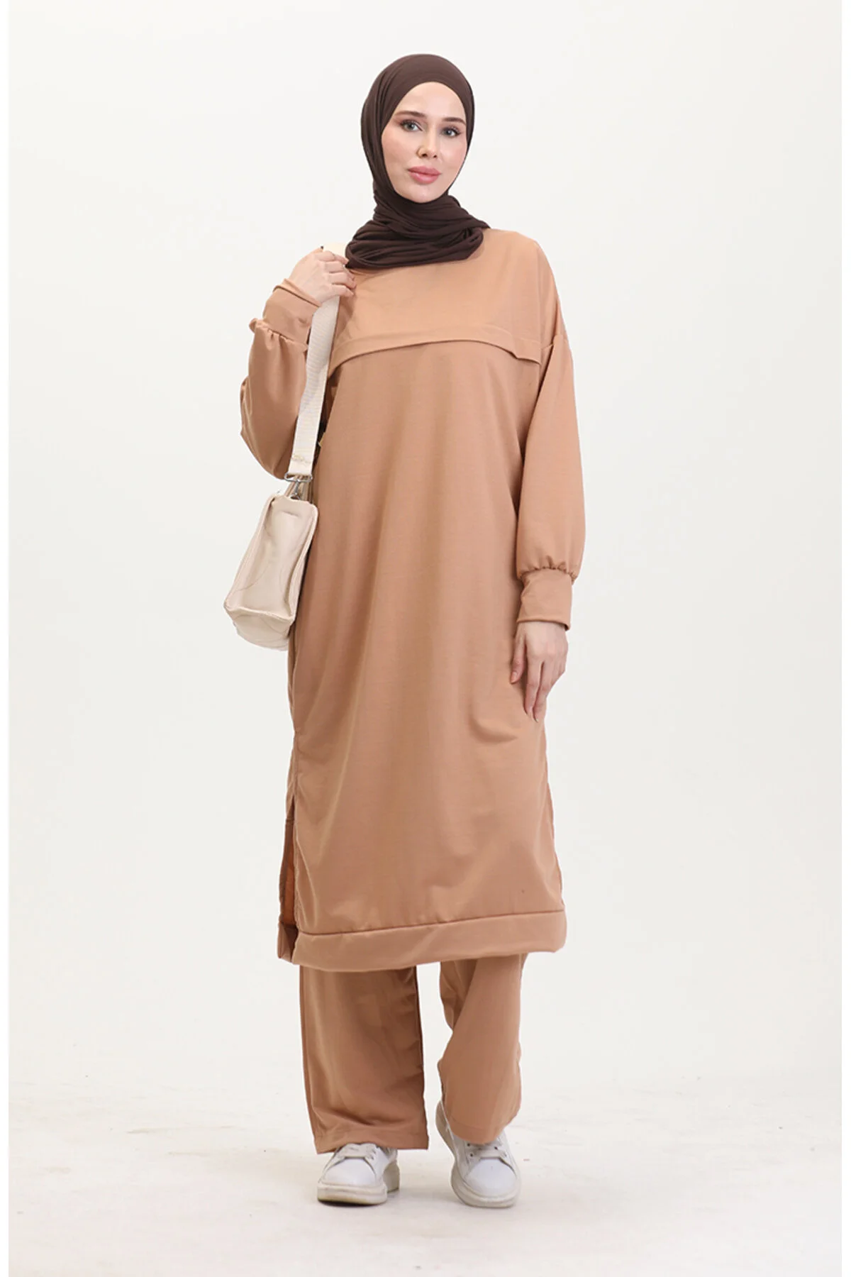Bild von sefamerve Hijab Oberteil Unterteil Set Braun Relaxed Fit für Damen - 38-40