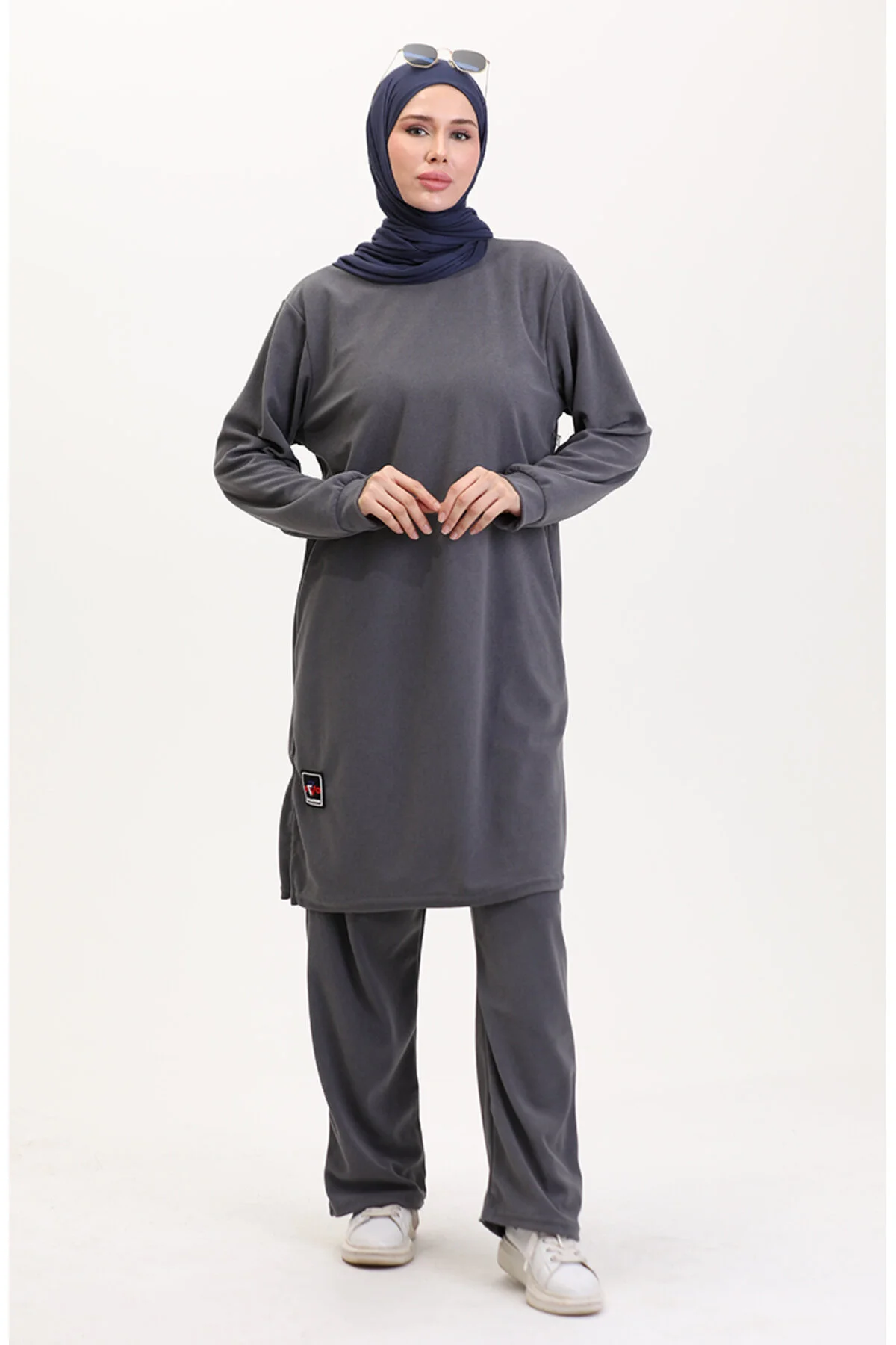 Bild von sefamerve Hijab Oberteil Unterteil Set Grau Relaxed Fit - 50-52
