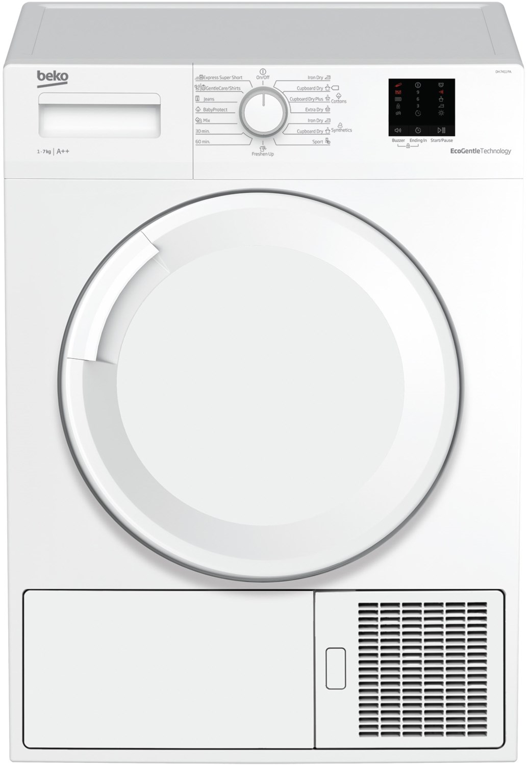 Bild von Beko DS7511PA b100 Wärmepumpentrockner, 7 kg, LED-Display, Aquawave Shcontrommel, 34 cm XL-Einfüllöffnung, Startzeitvorwahl, Kindersicherung, Knitterschutz, Weiß