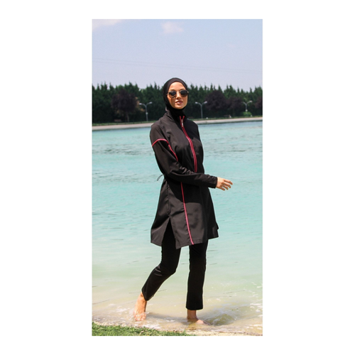 Bild von Marina 3-teiliger Fallschirm-Hijab mit schwarzen Paspeln für Damen - 2XL