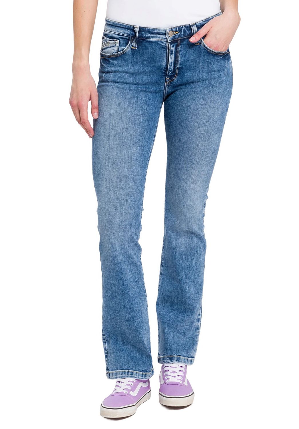 Bild von Cross Jeans Damen Jeans LAUREN - Bootcut - Blau - Medium Blue Denim