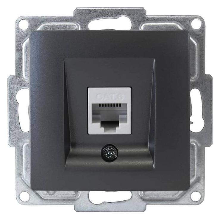 Bild von Gunsan Visage Datenbuchse 1-fach CAT6 Internet Netzwerk Unterputz Dunkelsilber, Taster + Schalter, Silber