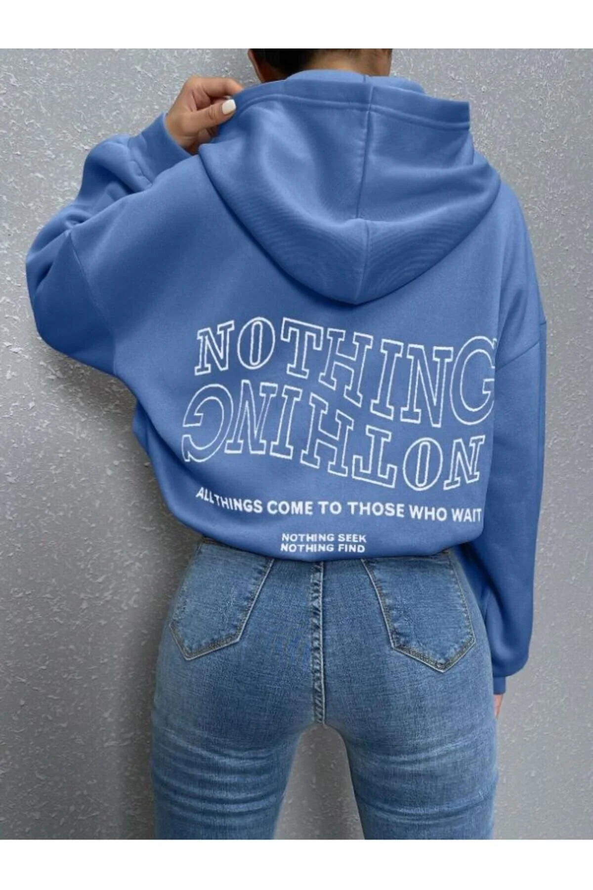 Bild von Know Women's 3 Thread Blue Reverse Plain Nothing Printed Oversize Sweatshirt für Damen - 42