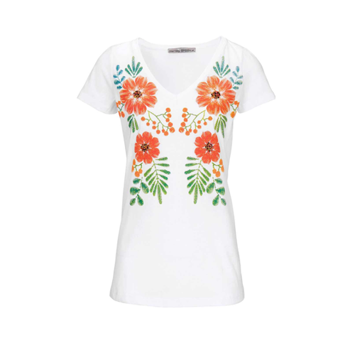 Bild von Damen Shirt Kurzarm weiß mit floralem Design