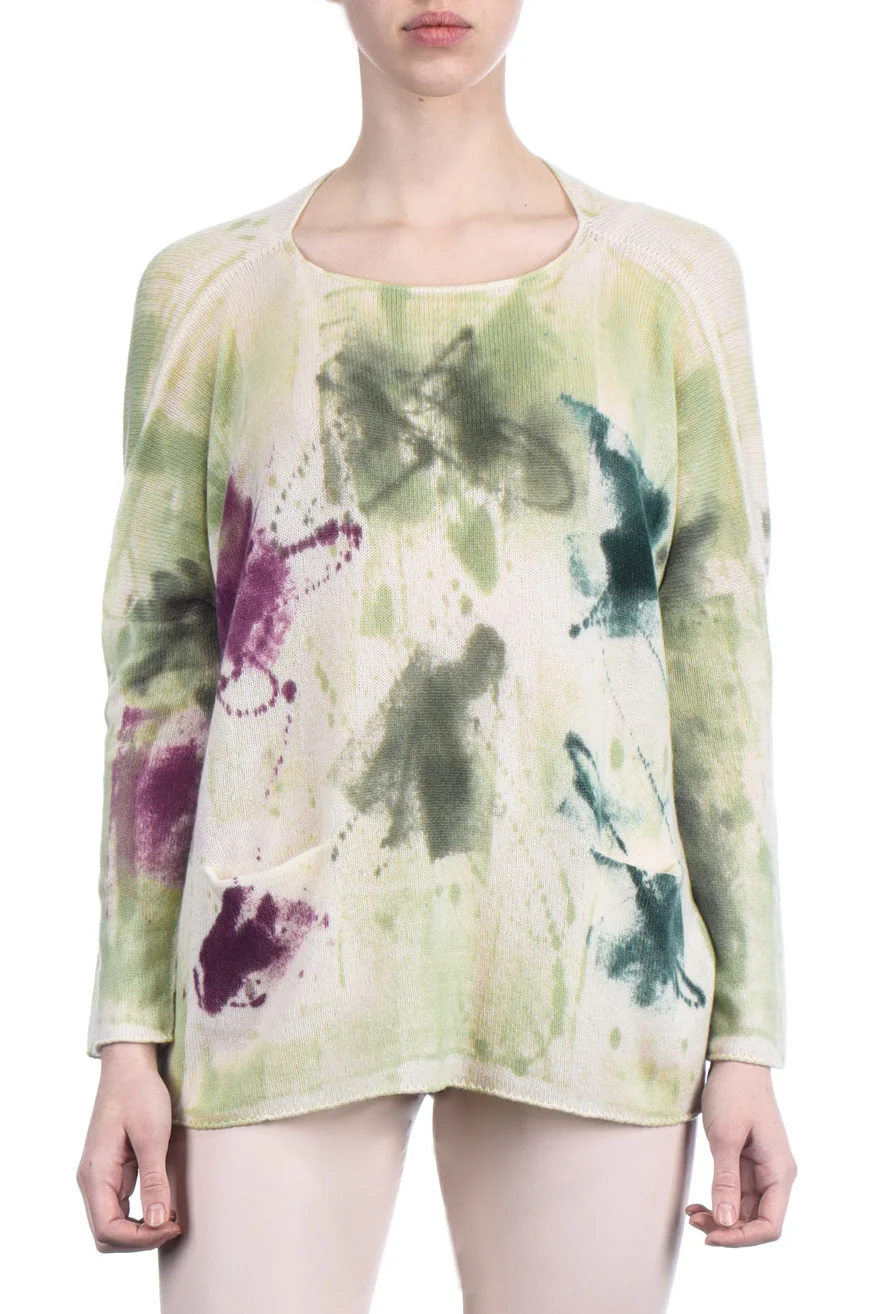 Bild von F Cashmere Damen Kaschmir Oversized Pullover Bruco 19 grün multicolor