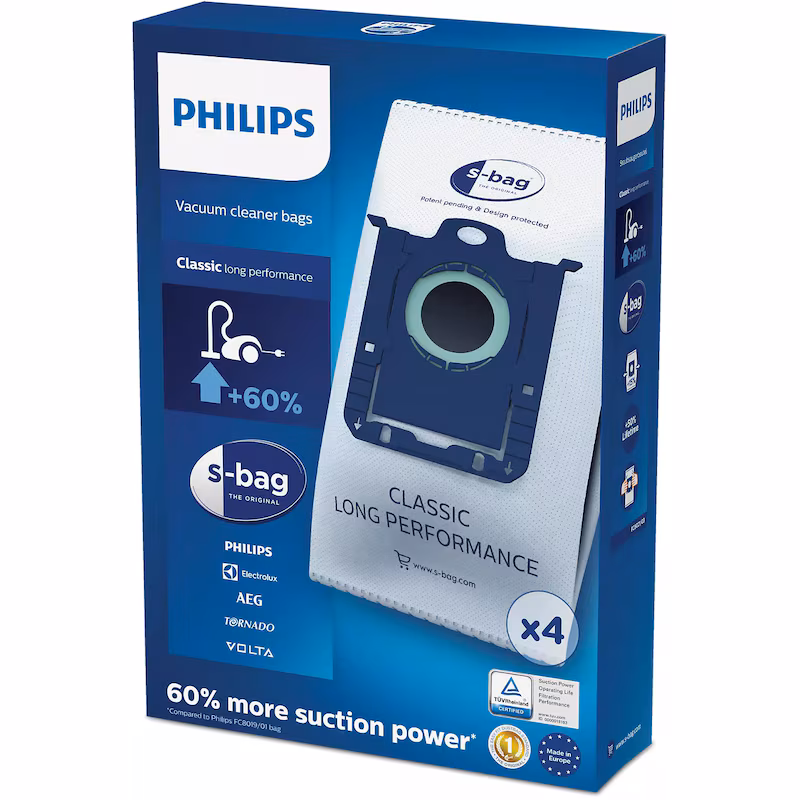 Bild von Philips Staubsaugerbeutel Philips FC8021/03 s-bag Staubfilterbeutel 4er Pack., passend für Philips, Electrolux, Universelle s-bag® Staubbeutel