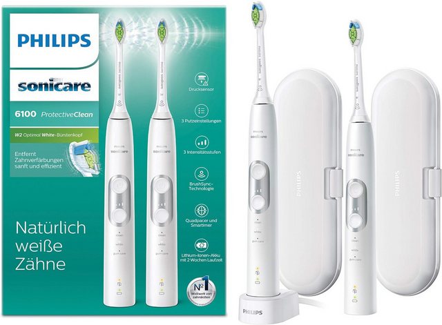 Bild von Philips Elektrische Zahnbürste Philips Sonicare ProtectiveClean 6100, HX6877/34 Partner Set