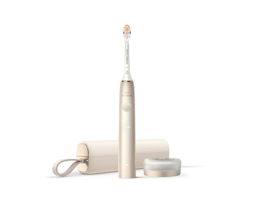 Bild von Philips Sonicare DiamondClean Prestige 9900 – Elektrische Schallzahnbürste mit 1x A3 Premium-All-in-One-Bürstenkopf und Ladeetui in Champagner (Modell HX9992/11)
