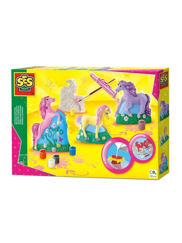 Bild von SES Creative® Gipsgießen-Set Glitzer Pferde auf Wiese mehrfarbig