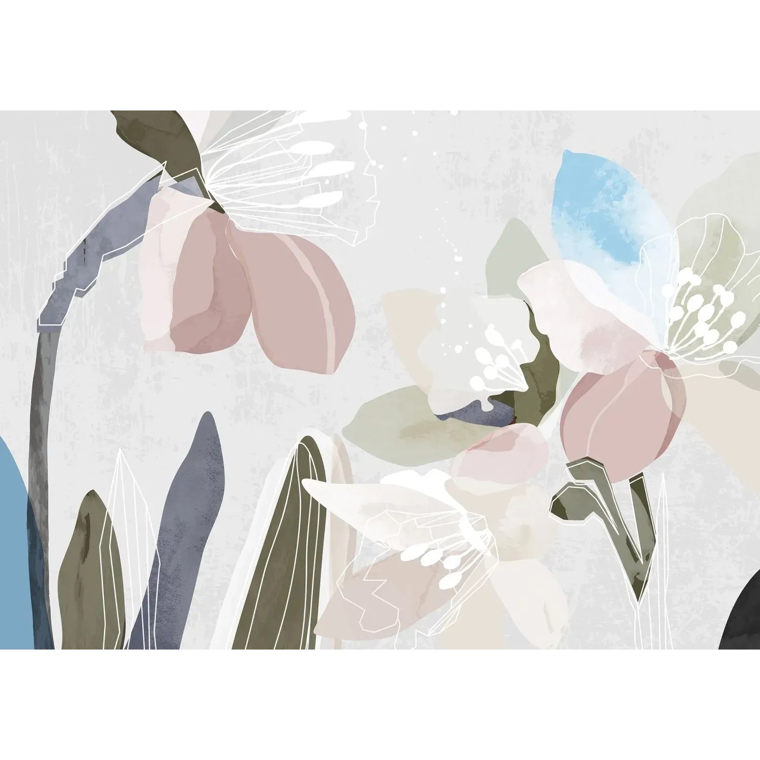 Bild von Sanders & Sanders Poster Blumenmuster Grau Rosa und Blau 1,1 x 1,55 m 601240