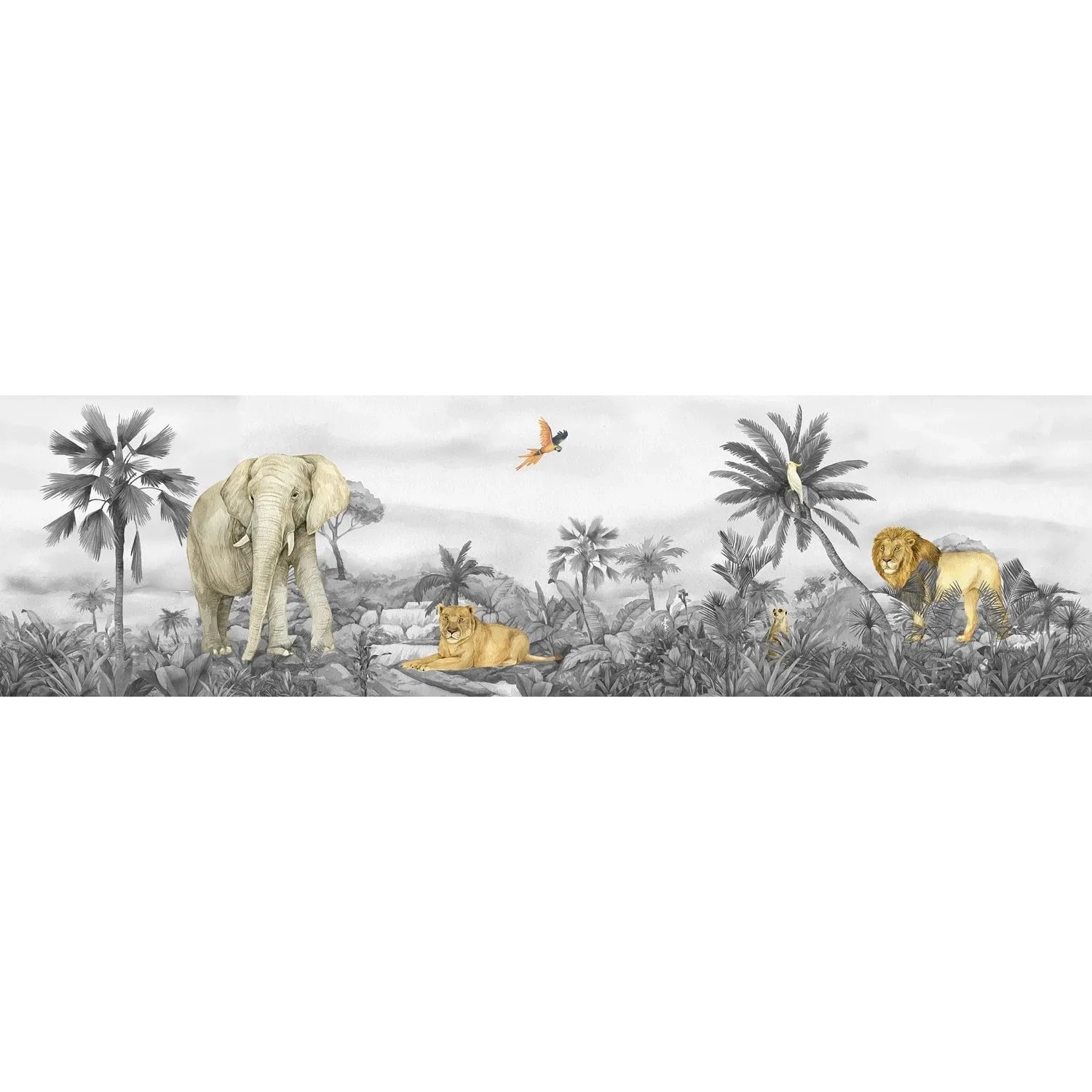Bild von Sanders & Sanders Selbstklebende Tapetenbordüre Dschungeltiere Grau 9.7 x 500 cm 601304