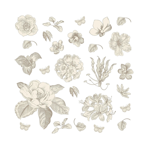 Bild von Sanders & Sanders Wandtattoo Blumen Grau 30 x 30 cm