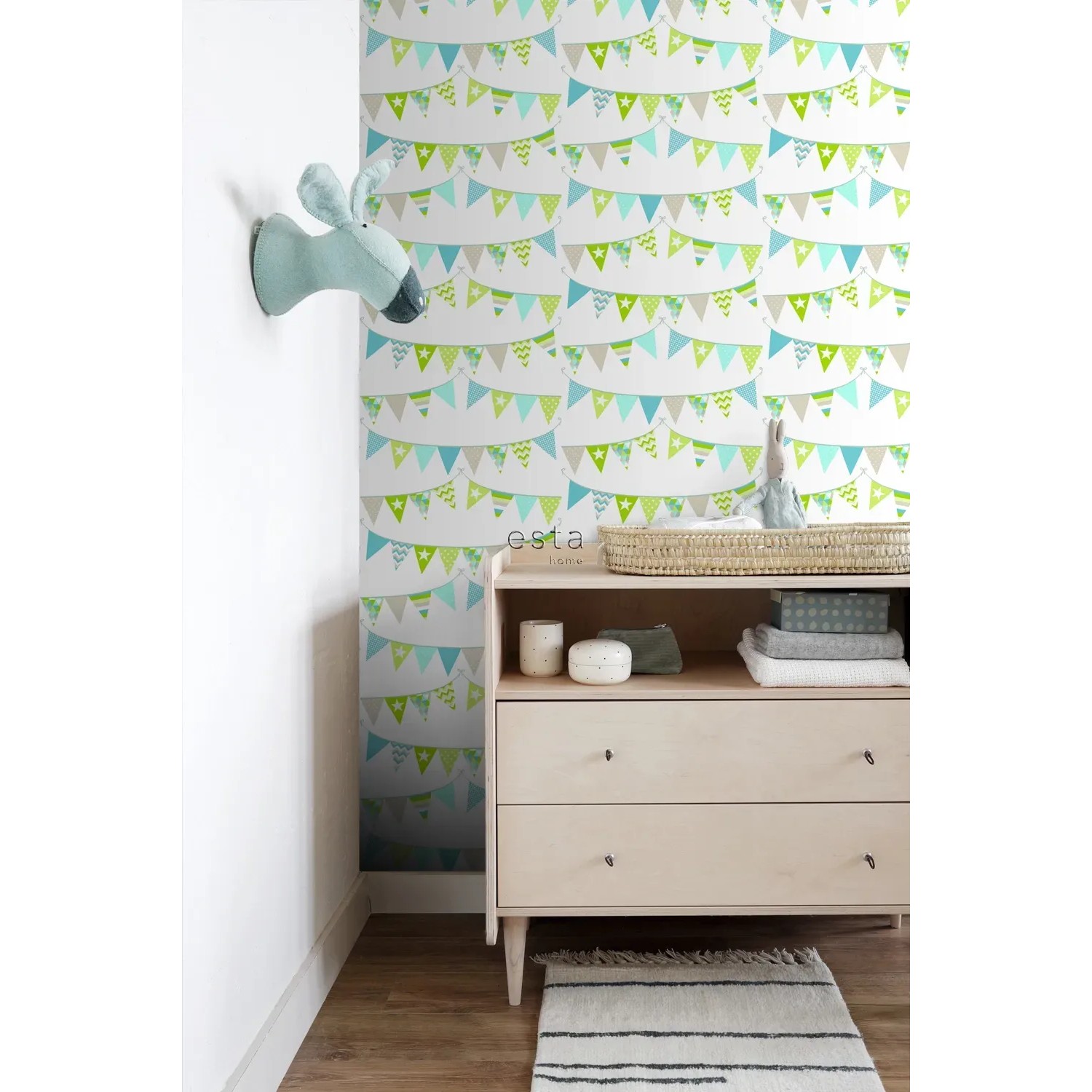 Bild von ESTAhome Tapete Girlande Türkis Lindgrün und Beige 53 cm x 10,05 m 138719