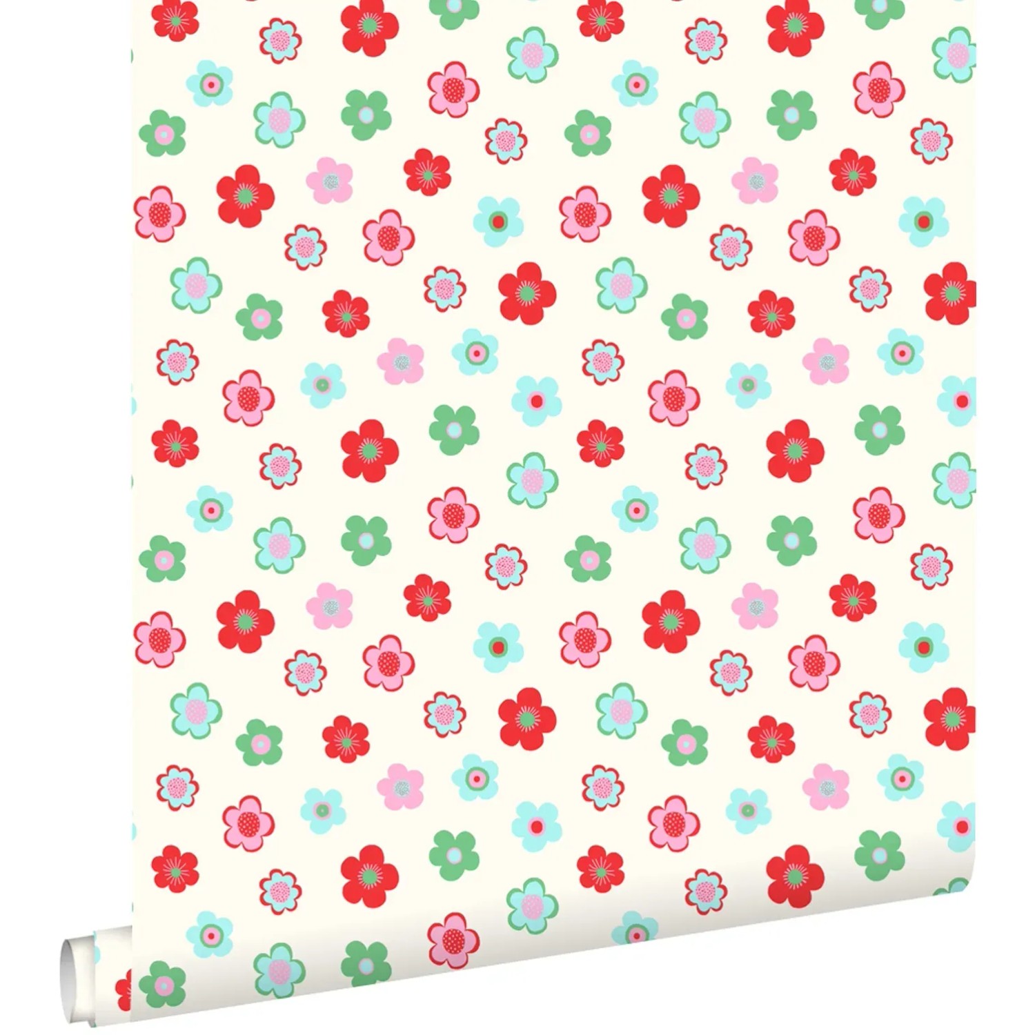 Bild von ESTAhome Tapete Blumenmuster Hellblau Grün und Rot 53 cm x 10,05 m 138726