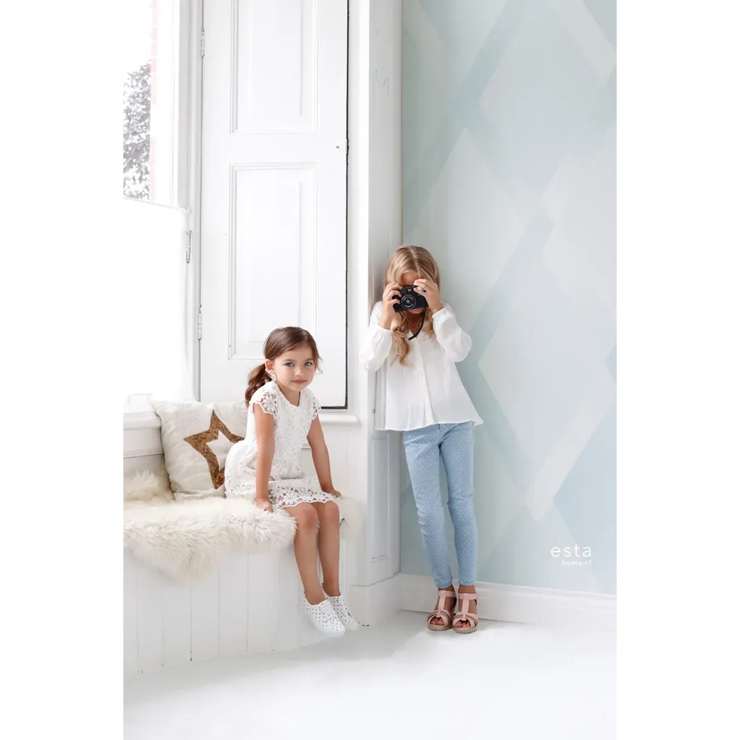 Bild von ESTAhome Fototapete Karomuster Blau und Mintgrün 300 x 279 cm 158860
