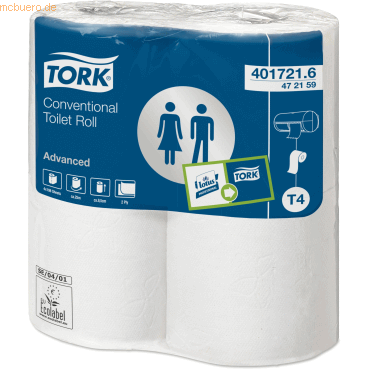 Bild von Tork, Toilettenpapier, Toilettenpapier Advanced Kleinrollen T4 2-lagig 9,6cmx24,8m weiss VE=48 Rollen (12 x)