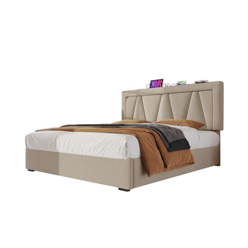 Bild von OKWISH Polsterbett Doppelbett (140 x 200 cm) mit LED-Beleuchtung und Matratze