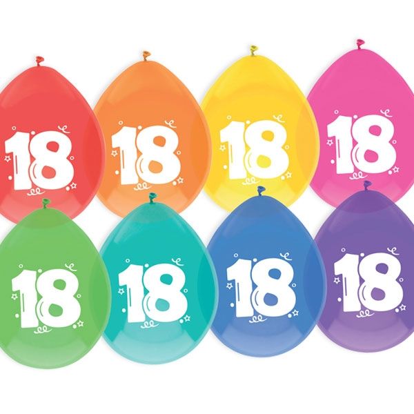 Bild von Luftballons, bedruckt mit der Zahl "18"