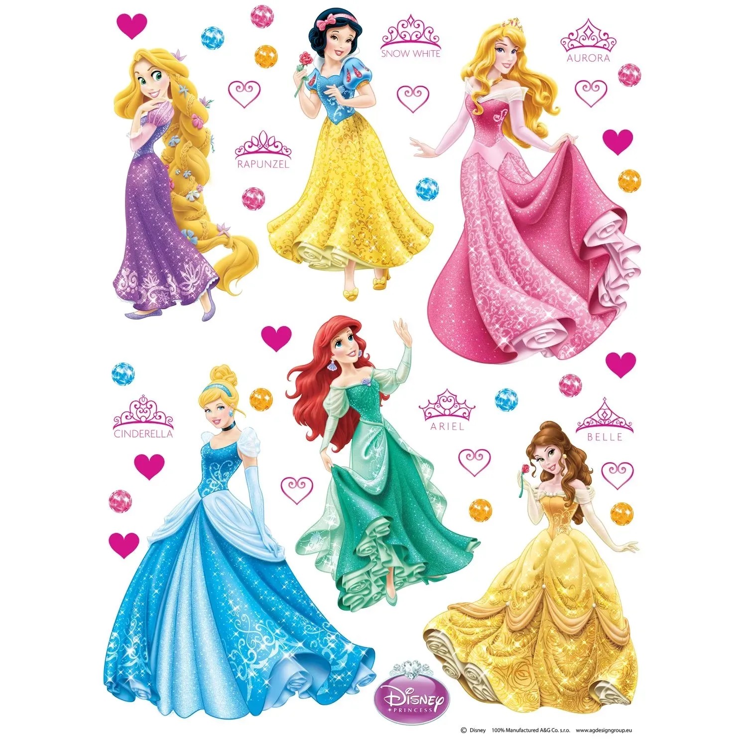 Bild von Disney Wandtattoo Prinzessinnen Gelb Grün Rosa und Blau 42,5 x 65 cm 600130