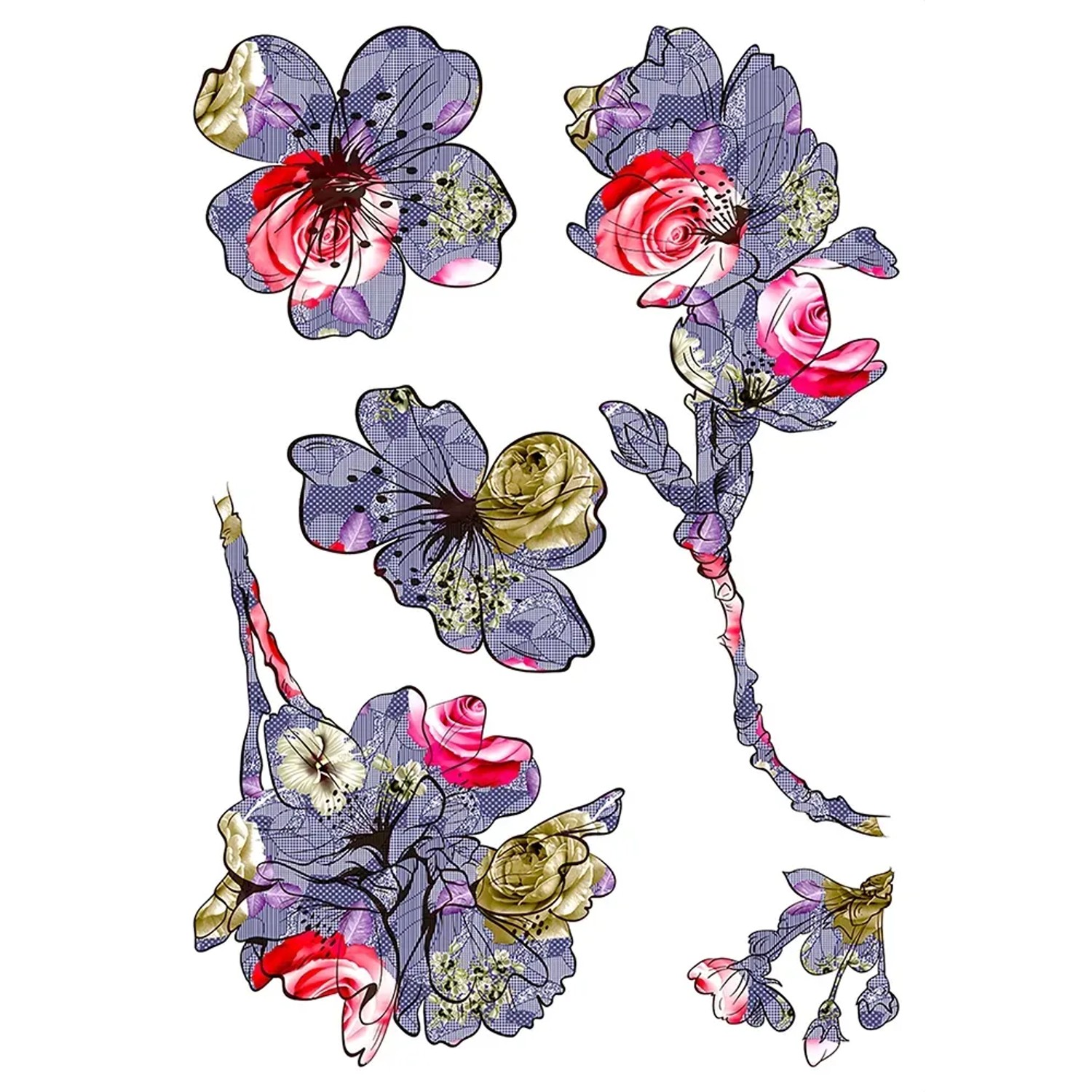 Bild von Sanders & Sanders Wandtattoo Blumen Lila Gelb und Rot 42,5 x 65 cm 600325