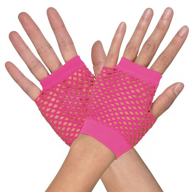 Bild von Boland Kostüm Netzhandschuhe 80er Jahre pink - Fasching Karneval, Fingerlose Fishnet-Handschuhe als Basic für Deinen Neon-Style