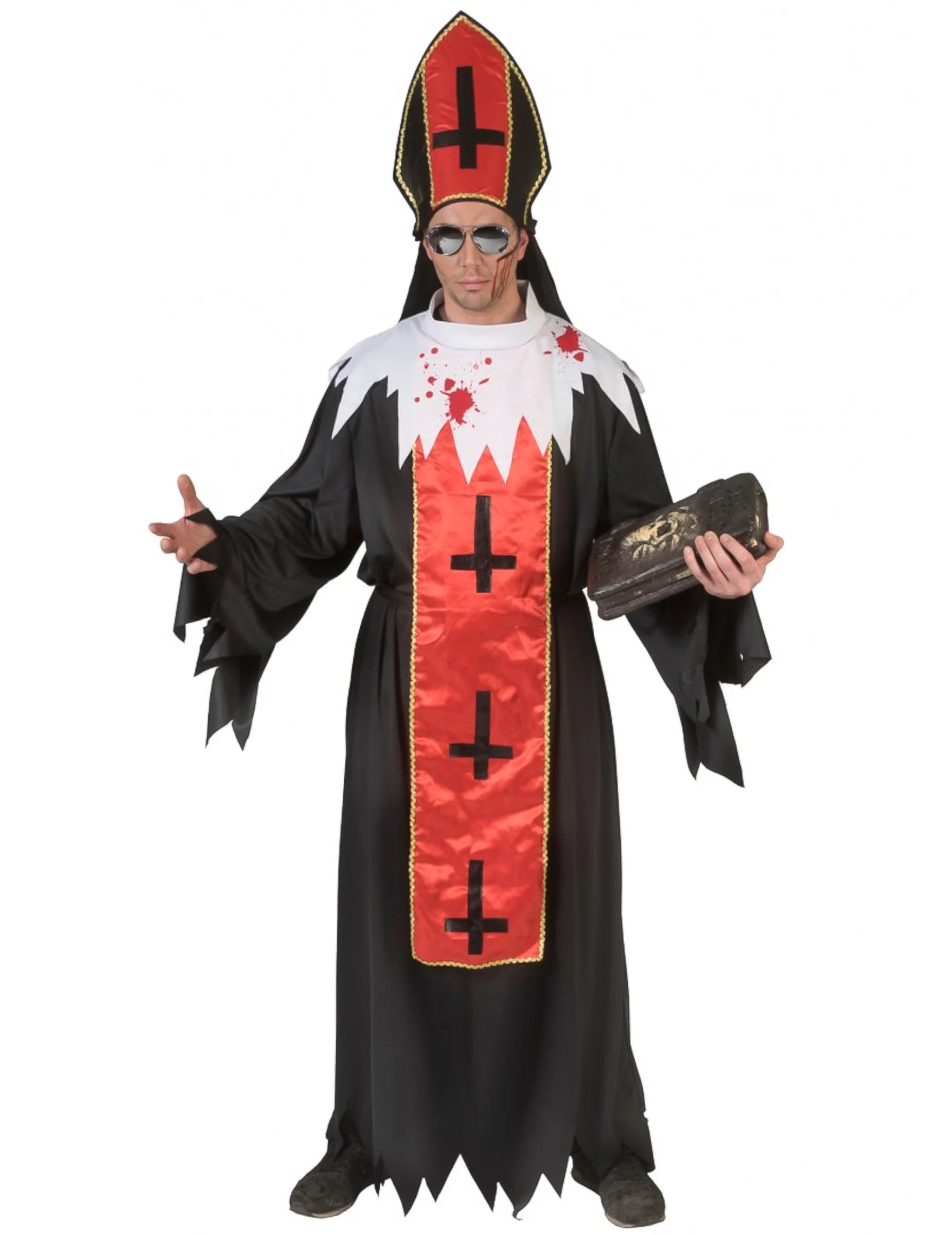 Bild von Unheiliger Blutpapst Herrenkostüm für Halloween schwarz-rot-weiß
