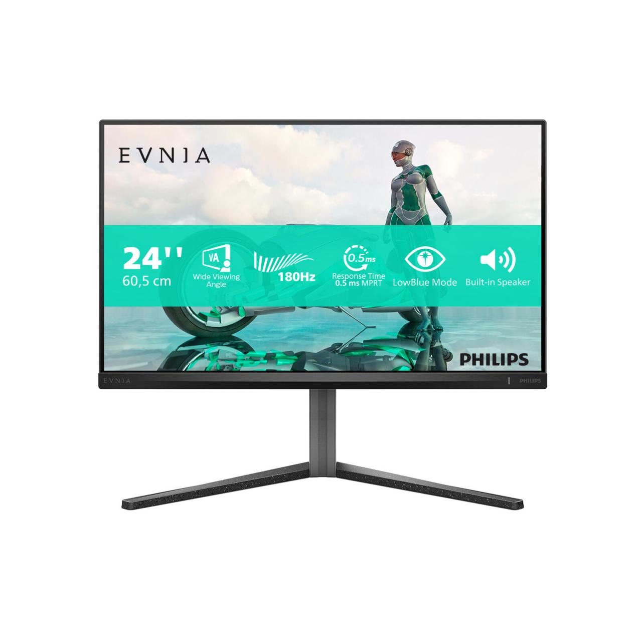 Bild von Philips Evnia 24M2N3200A 24 Zoll FHD Gaming Monitor, 180 Hz, 0.5 ms, FreeSync Prem., G-Sync comp. (1920x1080, HDMI 2.0, DisplayPort 1.4) schwarz-grau