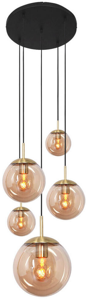 Bild von Steinhauer Pendelleuchte Bollique in Messing und Amber E27 5-flammig gold / messing
