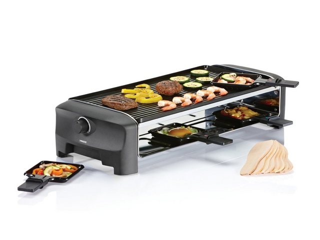 Bild von PRINCESS Raclette, 8 Raclettepfännchen, 1400 W, großes Raclet Gerät für 2-8 Personen Tisch-Grill wendbare Platte