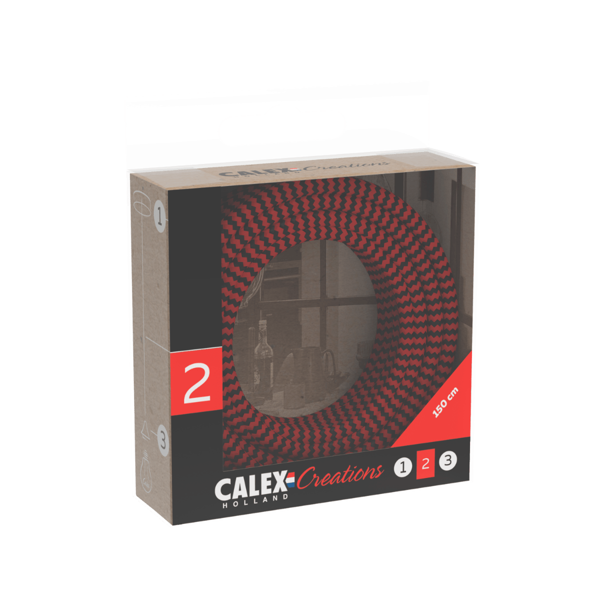 Bild von Calex | Textilummanteltes Kabel | 2x0,75mm² | 1,5M | Rot/Schwarz | Max. 250V-60W
