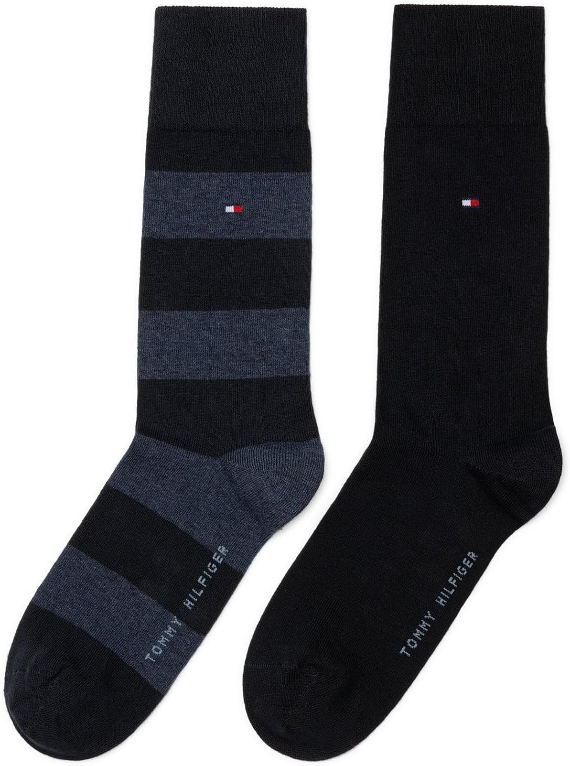 Bild von Tommy Hilfiger Herrensocken Doppelpack Uni/Ringel schwarz Größe 43-46