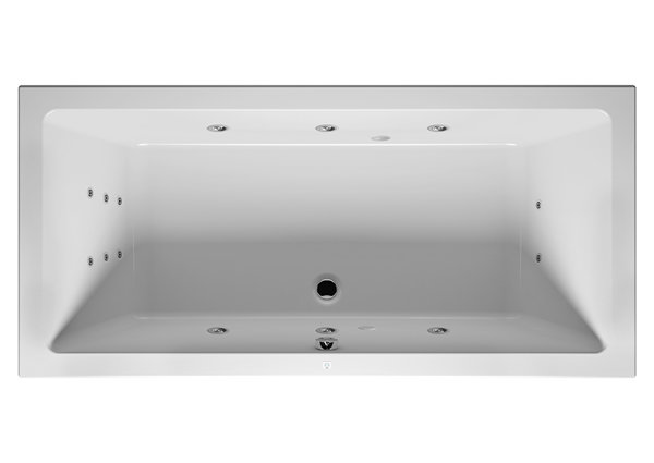 Bild von RIHO Lugo Rechteck-Badewanne, Version rechts, mit Flow-System, Einbau, 2-Sitzer, weiß, B13, Ausführung: 170x75x47cm, Nutzinhalt: 170 Liter