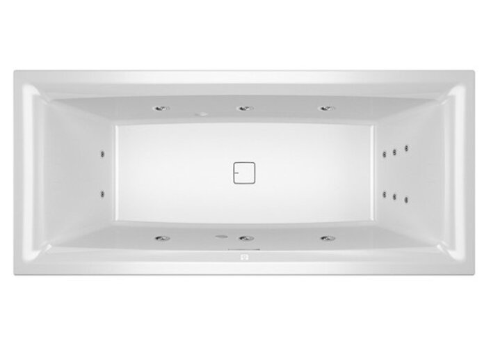 Bild von RIHO Still Square Rechteck-Badewanne, mit Riho Fall, Version links, mit Flow-System, Einbau, mit Ab-/Überlaufgarnitur, 2-Sitzer, weiß, B, Ausführung: 170x75x50cm, Kopfkissen+Licht rechts/links