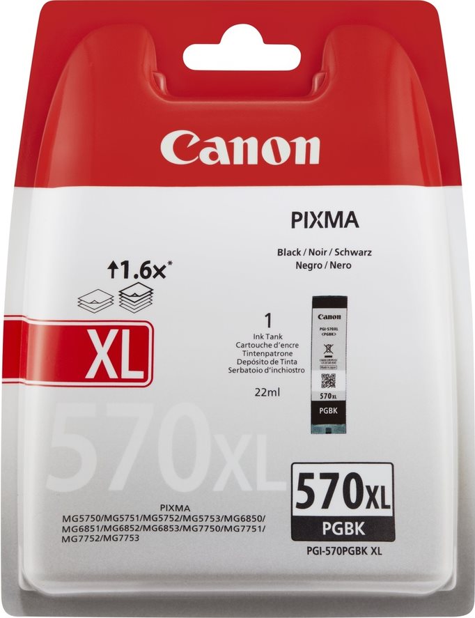 Bild von Canon PGI-570PGBK XL - Hohe Ergiebigkeit - Schwarz - Original - Blisterverpackung - Tintenbehälter - für PIXMA MG5750, MG5751, MG5753, MG6850, MG6851, MG6852 (0318C008)