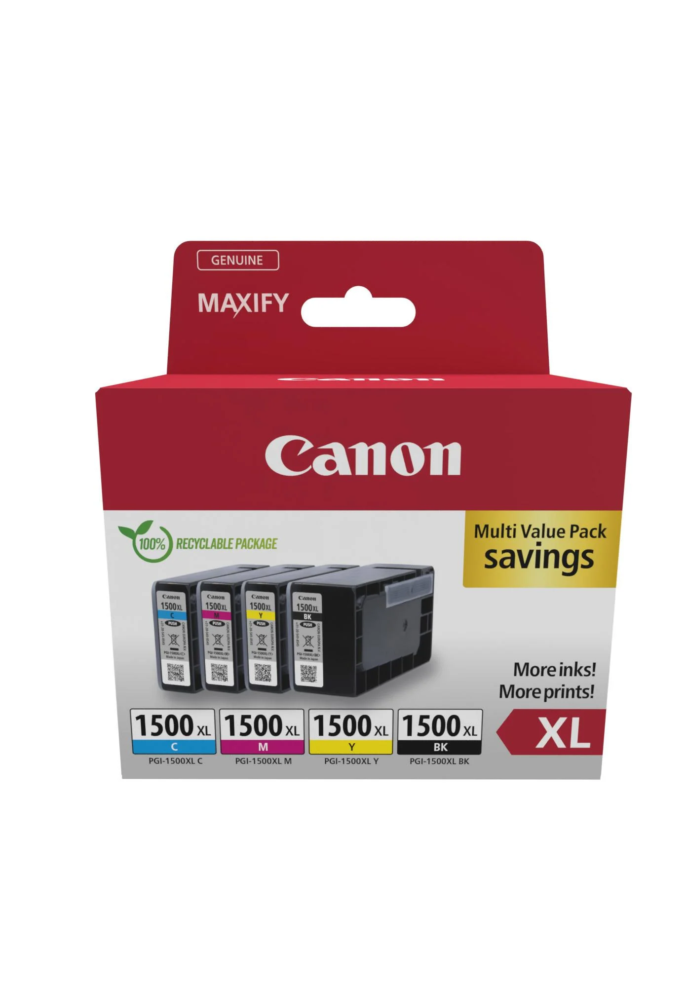 Bild von Canon 4 Druckerpatronen Tinte PGI-1500 XL BK / C / M / Y Multi Value Tintenpatrone