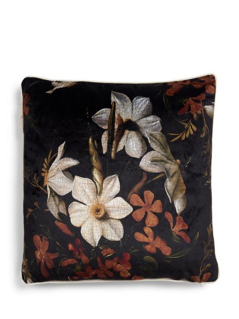 Bild von ESSENZA Dekokissen Daffodils Reunited Schwarz, 50x50 cm - 100% Polyester Samt - Blumen