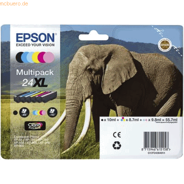 Bild von Epson 24XL Multipack - 6er-Pack - XL - Schwarz, Gelb, Cyan, Magenta, hellmagentafarben, hell Cyan - original - Tintenpatrone - für Expression Photo XP-55, XP-750, XP-760, XP-850, XP-860, XP-950, XP-960, XP-970 (C13T24384021)